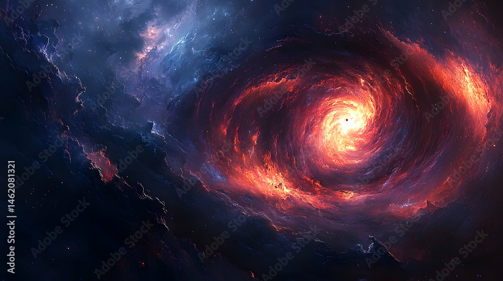 Obraz premium Fiery cosmic vortex within a vast nebula.