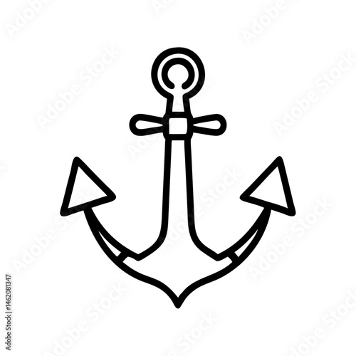 Minimalist Anchor Icon in Black Line Art Style  