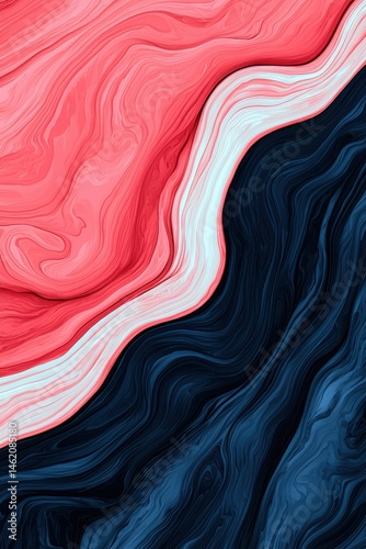 A mesmerizing abstract artwork with swirling patterns of deep blue, vibrant red, and soft pink hues, creating a dynamic and fluid visual effect