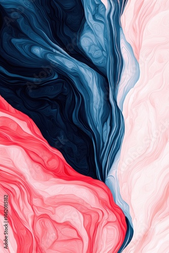 A mesmerizing abstract artwork with swirling patterns of deep blue, vibrant red, and soft pink hues, creating a dynamic and fluid visual effect
