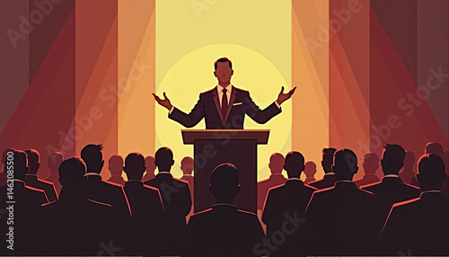 Silhouetted preacher delivering a sermon against a glowing backdrop  