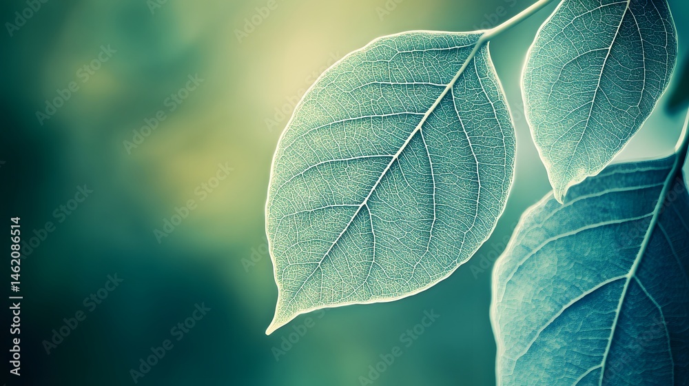 Obraz premium Close-up view of delicate, translucent leaves in a soft teal hue.