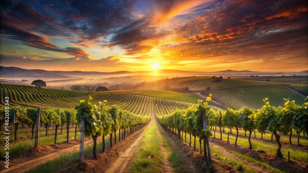 Fototapeta premium Alentejo Vineyard Double Exposure: Sunlit Grapes & Rolling Hills