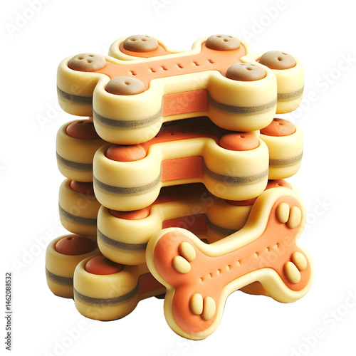 2 dog bone shaped dog treats stack cross isolate on White background