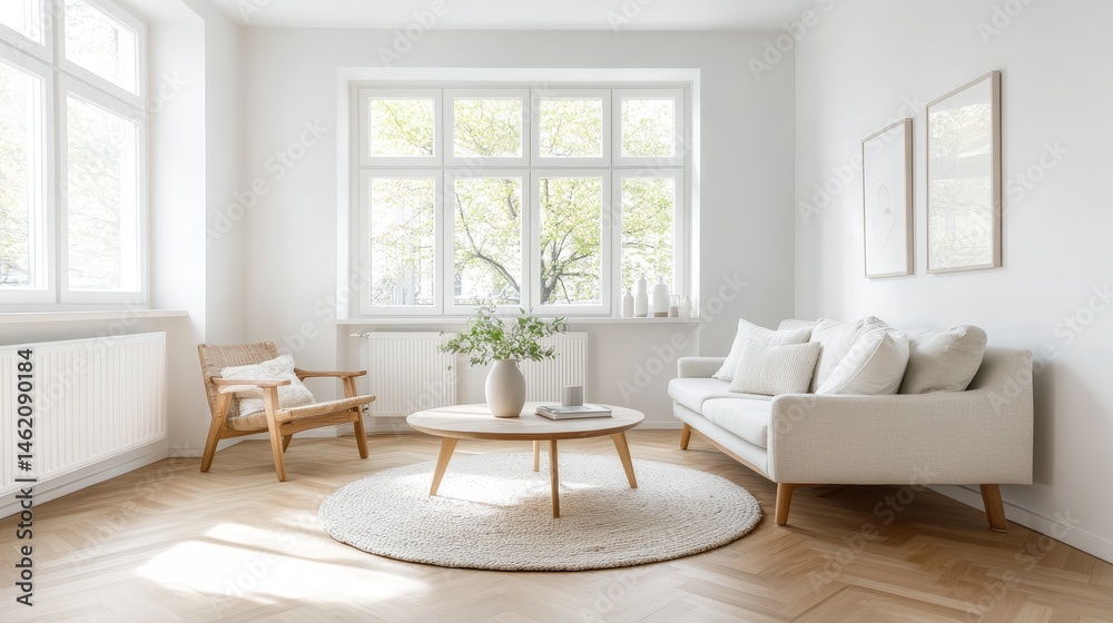 Fototapeta premium Cozy living room design featuring sofa and cushions family-friendly interior bright environment inviting view