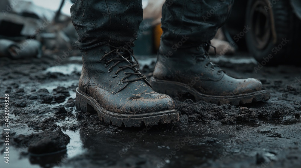 Muddy Boots in a Dark and Gloomy Environment Muddy Boots in a Dark and Gloomy Environment
