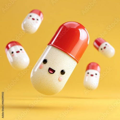 Cute 3D Cartoon Capsules Allergy Medicine Illustration photo