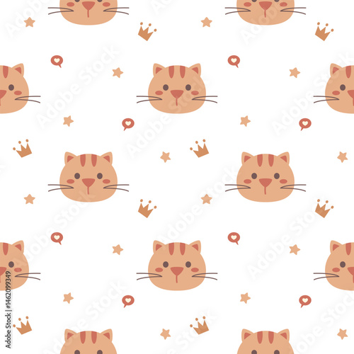 Wallpaper Mural Face cat cartoon so cute. On heart star crown white background. Pattern seamless vector illustration.  Torontodigital.ca
