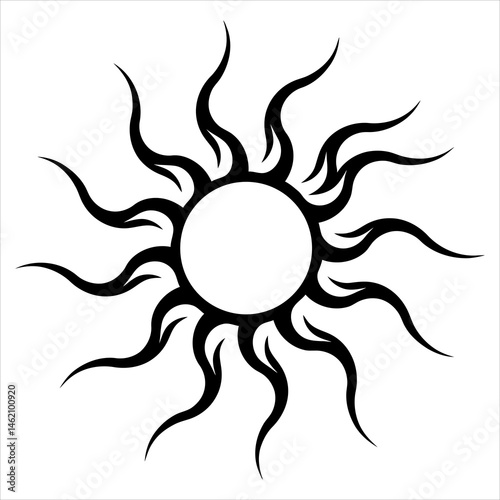 Tribal Sun Tattoo Design  Bold Black Ink Sunburst Illustration