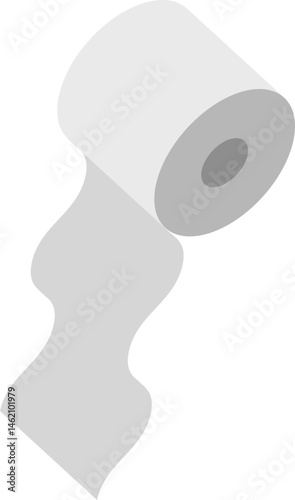 A minimalist isometric illustration of a toilet paper roll unrolling against a vibrant blue background.  Perfect for concepts related to hygiene, cleanliness, or even resource depletion.