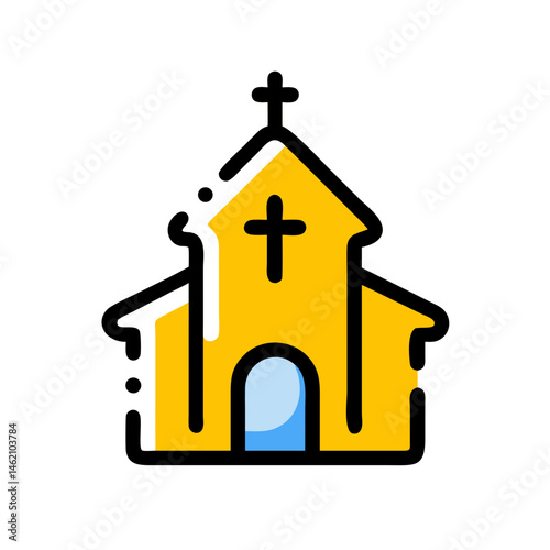Colorful church illustration showcasing vibrant design and simple architecture influenced by traditional styles