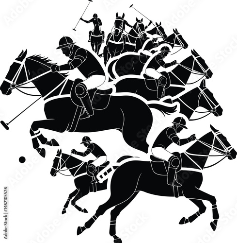 Black and White Silhouette of Medieval Horse Riders in Battle – Cinematic Digital Art