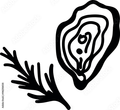  Oysters and wine, drawing, engraving, ink, line art, vector