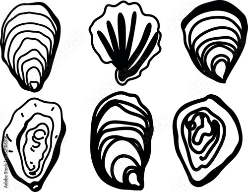  Oysters and wine, drawing, engraving, ink, line art, vector