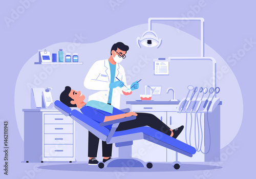 Male Dentist Treating Patient in Clinic Dental Care