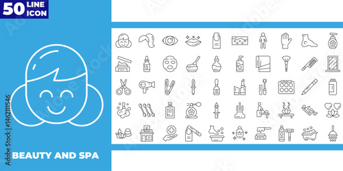Beauty and spa line icons collection