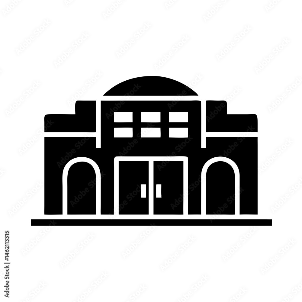 Naklejka premium Building design featuring an iconic structure with a dome and arched entrances in a minimalist style