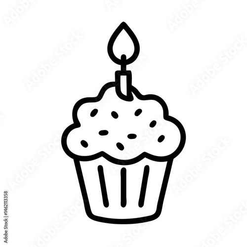 Decorative cupcake with a candle celebrating a birthday or special occasion in a festive setting