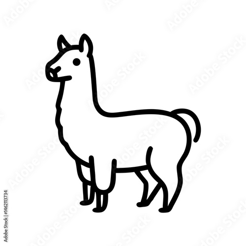 Cute line drawing of a llama standing in a playful pose in a minimalist style against a white background