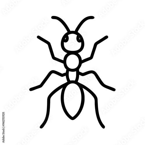 Ant illustration showing detailed features of the insect in a simple, stylized design