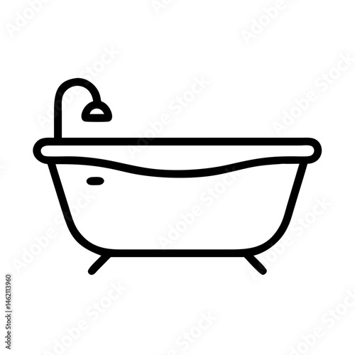 Outline of a modern bathtub with a sleek design and a faucet, perfect for bathroom decor ideas and relaxation