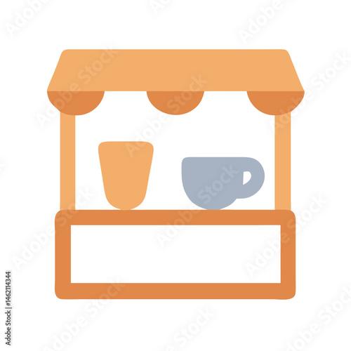 Coffee stall with cups on display in a vibrant market setting during the day
