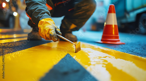 Wallpaper Mural Worker Painting Yellow Road Markings Torontodigital.ca