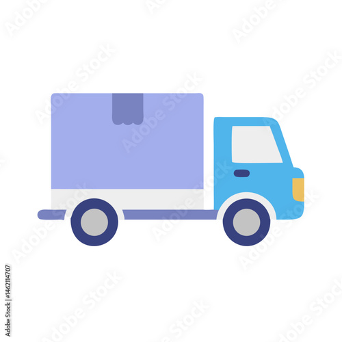 Delivery truck transporting goods through a city street during daylight hours