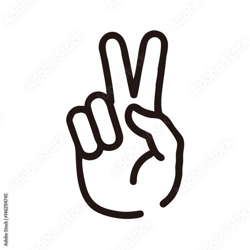 Hand gesture showing peace symbol created in minimalistic style with clear lines on white background