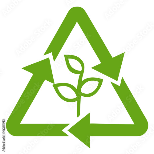 Symbol of sustainability featuring green recycling arrows and a plant to promote environmental awareness