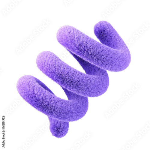 Violet abstract fluffy spiral. 3d design element isolated on white background.