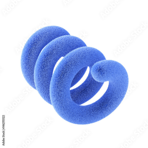 Blue abstract fluffy spiral. 3d design element isolated on white background.