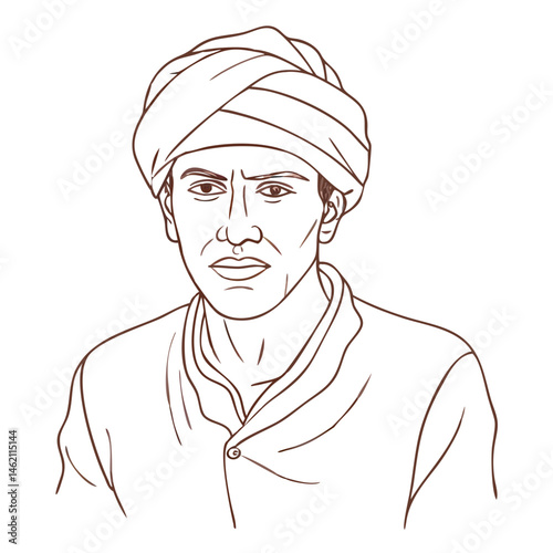 Portrait of a man wearing a traditional turban in a minimalistic style, showcasing cultural heritage and attire