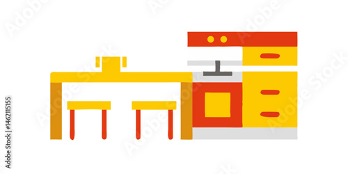 Modern kitchen design featuring a colorful countertop and stools ideal for casual dining and social gatherings