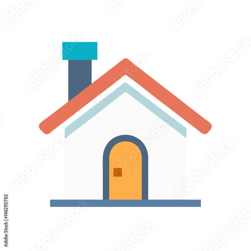 Simple and modern house illustration featuring a chimney and bright colors for a cheerful look