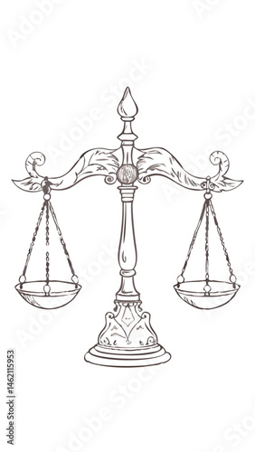 Balancing scales symbolize justice, fairness, and law in a simple and elegant design, created in a classic style