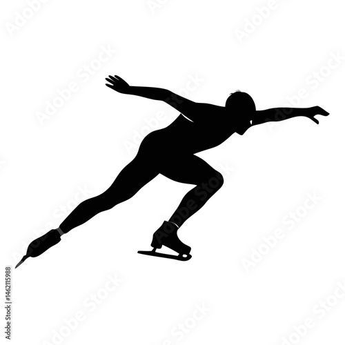 Speed skater gliding smoothly on ice during a competitive event in a sports arena