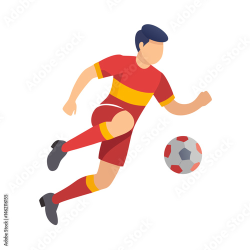 Soccer player dribbles the ball during a dynamic match in a colorful jersey