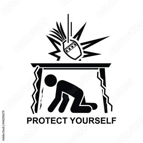 Protect yourself from earthquake icon isolated on background vector illustration.