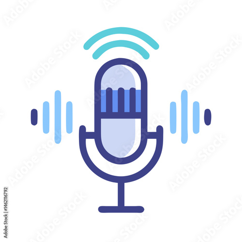 Modern microphone design with sound waves representing audio technology in a minimalist style