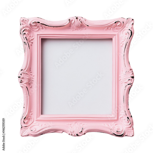Pink Ornate Picture Frame Elegant Empty Frame for Design isolated on transparent background