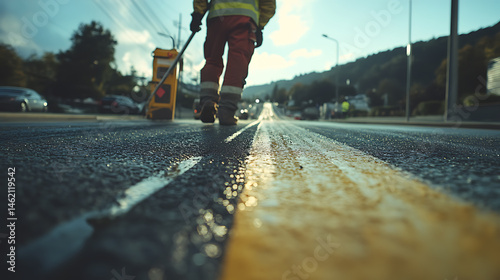 Wallpaper Mural Road Worker Applying Fresh Paint to Road Markings Torontodigital.ca