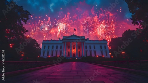 Spectacular Fireworks Display Over the White House at Night