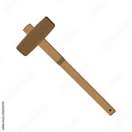 Illustration of a wooden mallet with a long handle and flat head