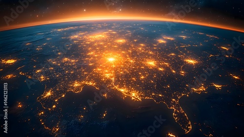 Stunning Night View of Earth s City Lights from Space Illuminated Globe