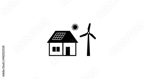 House with windmill black and white icon