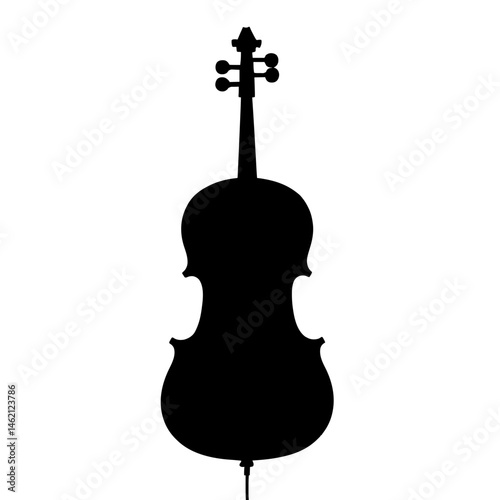 Minimalist black silhouette of a viola on a plain white background