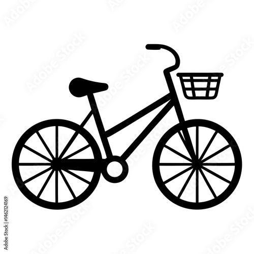 Black And White Bicycle Icon With Basket Simple Vector Illustration