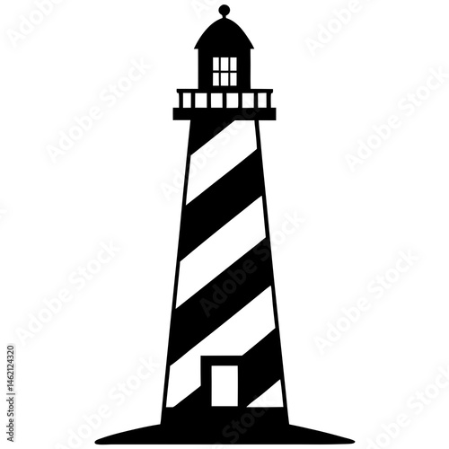 Black And White Lighthouse Silhouette Illustration Nautical Beacon Coastline Symbol Vector