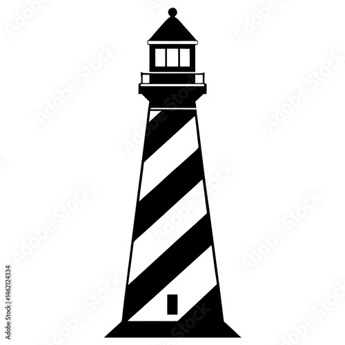 Black And White Lighthouse Illustration Stripped Pattern Nautical Beacon Vector Design